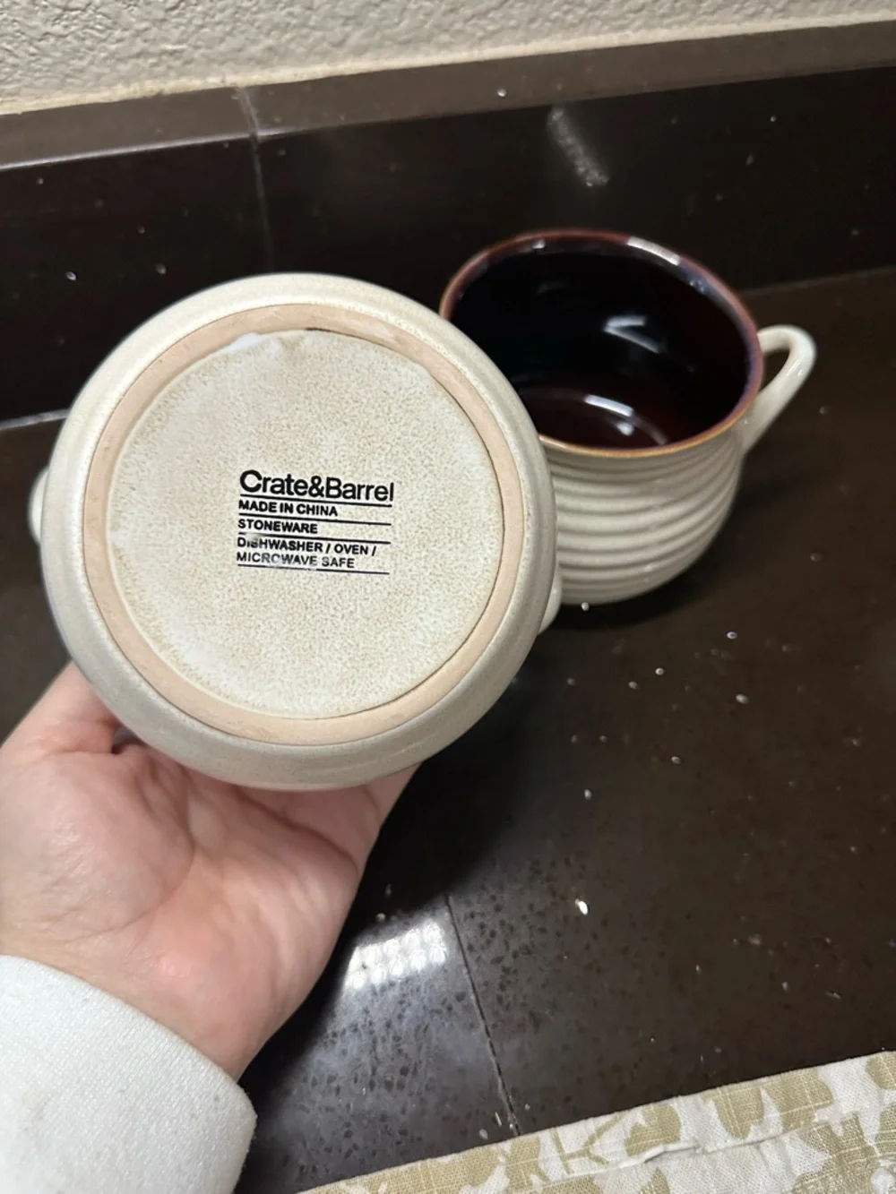 Crate&Barrel Cream Soup Bowls with Brown Glazed Interior - Set of 2
